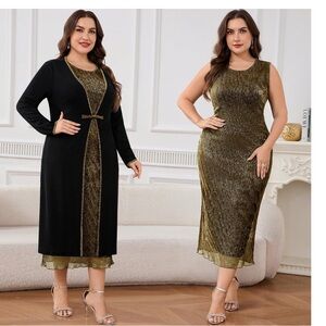 ZOMVA Plus Size 2 Pieces Mother of The Bride Sparkly Dress Set Jacket Formal